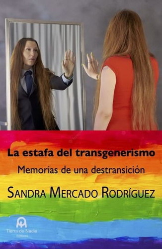 La-estafa-transgenero-mediana Hombre trans femenino se mira al espejo rojo azul espejo